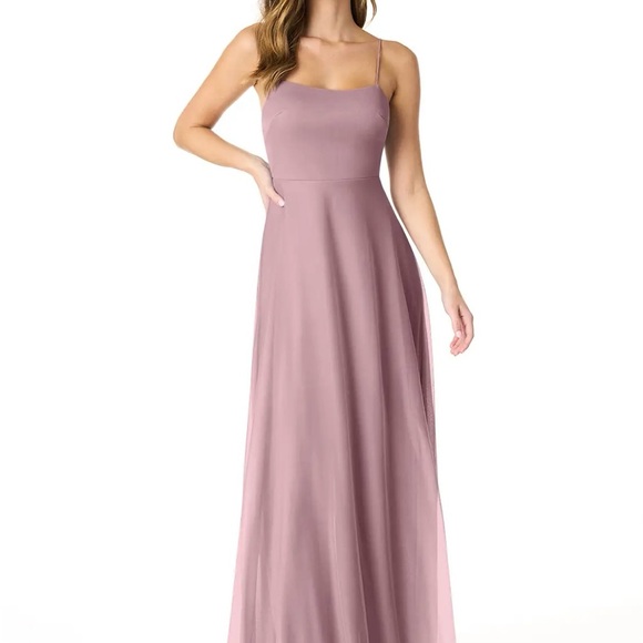 Azazie Ray A-Line Bow Bridesmaid Dress, Dusty Rose, Size 0.  Open Back - Picture 3 of 6